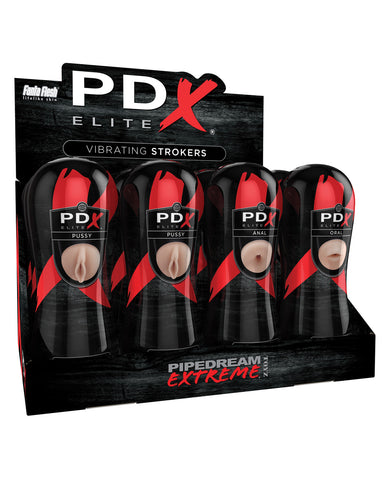 PDX Elite Vibrating Strokers Display - Flesh Display of 12