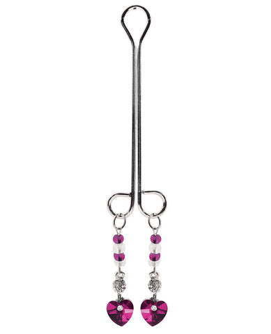 Clit Clamp Double Loop w/Heart Charm & Fuchsia Beads