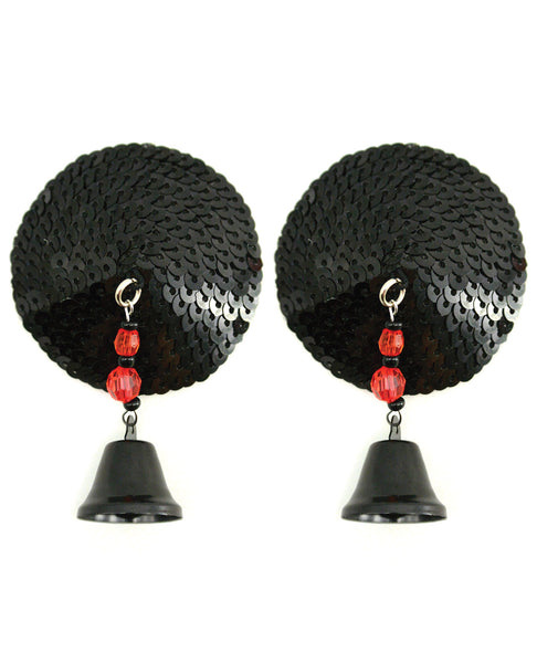 Sequin Nipple Covers Round w/Bells - Black