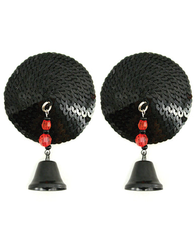 Sequin Nipple Covers Round w/Bells - Black