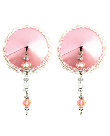 Sequin Nipple Covers Round w/Faceted Beads - Pink
