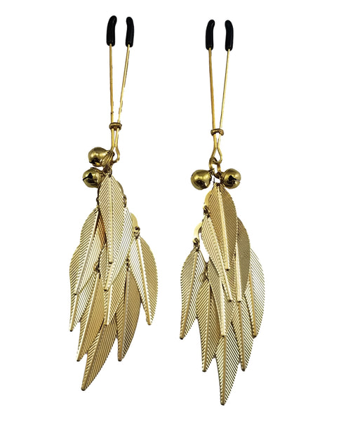 Bijoux de Nip Tweezer Nipple Clamp w/Metal Feathers - Gold