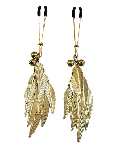 Bijoux de Nip Tweezer Nipple Clamp w/Metal Feathers - Gold