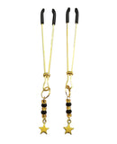 Bijoux de Nip Tweezer Nipple Clamp w/Black & Gold Beads w/Star - Gold