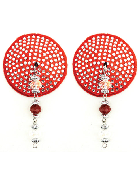 Sequin Nipple Covers Small Crystals Round w/Faceted Beads - Red