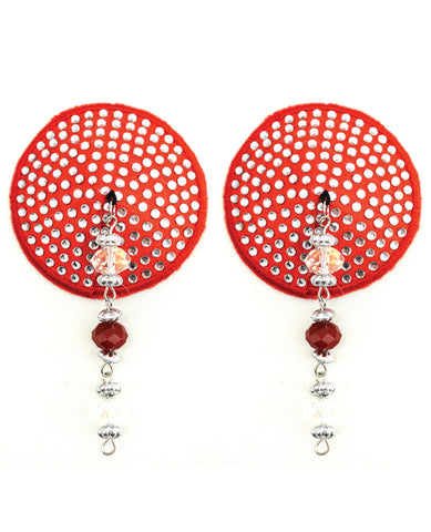 Sequin Nipple Covers Small Crystals Round w/Faceted Beads - Red