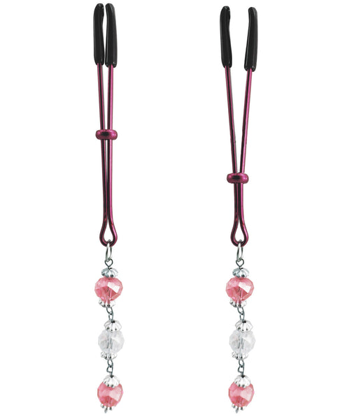 Tweezer Pink Nipple Clamp w/Pink Faceted Beads