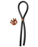 Bolo Silicone Lasso w/Rose Gold Crown Slider Ring - Black
