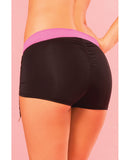 Pink Lipstick Sweat Fitness Cinchable Hot Short - Black