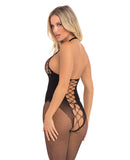 Pink Lipstick Sister of Mercy Bodystocking Black O/S