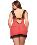 DISCONTINUED =$Holiday/Valentines Lace & Mesh Babydoll w/Panty Red/Black 2X