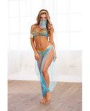 Mesh Halter Bralette, Genie Pants, Headband, Arm Band & Veil Blue O/S