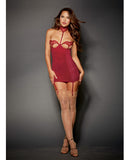 Microfiber & Stretch Chemise w/Undrwre Open Cp w/Atched Collar Strp & Rmvable/Adjb Grts Garnet O/S