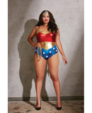 3 pc Stretch Foil Teddy w/Adjustable Straps & Open Back, Includes  Headband & Rpe Rd/Bl/GD QN, Costumes,- www.gspotzone.com