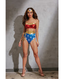 3 pc Stretch Foil Bandeau & Hgh Wasted Pnty w/Attchd Blt, Adjstble Strps, Heabnd & Rpe Rd/Bl/GD OS