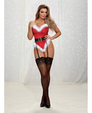 Velvet Santa-Themed Teddy w/Maribou Trim & Garter Belt Lipstick Red O/S