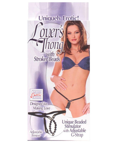 Lover's Thong w/Stroker Beads Black O/S