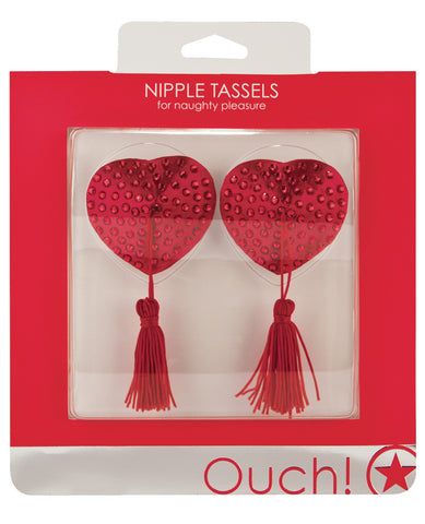 Shots Ouch Heart Nipple Tassels - Red