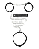 Shots Ouch Black & White Velcro Collar w/Leash & Hand Cuffs - Black