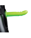 Shots Ouch 8" Textured Curved Hollow Strap On - Glow in the Dark