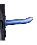 Shots Ouch 8" Textured Curved Hollow Strap On - Metallic Blue