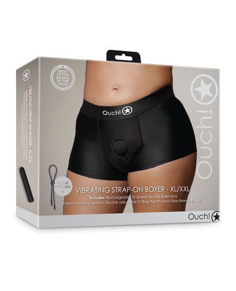 Shots Ouch Vibrating Strap On Boxer - Black XL/XXL