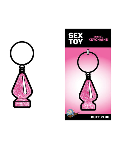 Wood Rocket Butt Plug Keychain - Pink Glitter