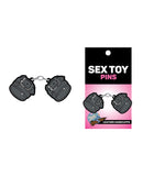 Wood Rocket Sex Toy Leather Handcuffs Large Pin - Black