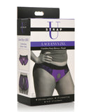 Strap U Lace Envy Crotchless Panty Harness - 2XL Purple
