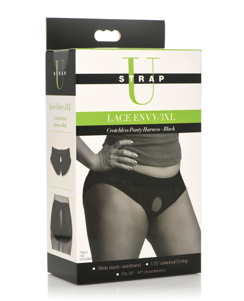 Strap U Lace Envy Crotchless Panty Harness - 3XL Black