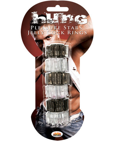 Hung Pleasure Stars Jelly Cock Rings Black/clear 6 Pack