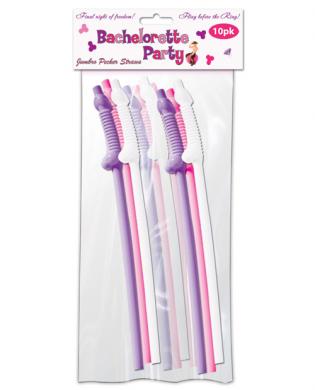 Bachelorette Party Pecker Straws Assorted Colors 10 Pack