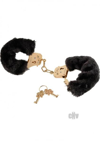 Deluxe Furry Cuffs Black Gold Handcuffs