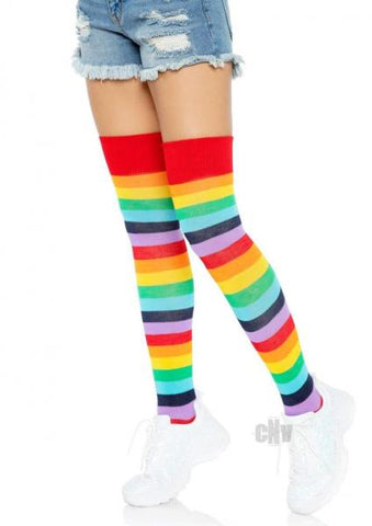 Lycra Acrylic Rainbow Thigh High Stockings O/S