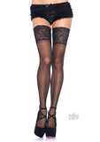 Lycra Sheer Thigh High W/5in Silicone Lace Top O/s Black