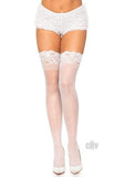 Stay Up 3 inches Lace Top Lycra Sheer Thigh Highs O/S White