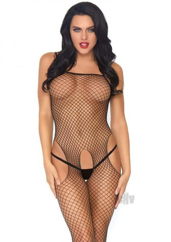 Seamless Industrial Net Suspender Bodystocking O/S Black