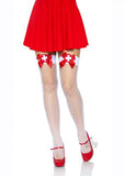 Industrial Net Thigh Highs W/ Bow And Nurse Badge O/s White/red