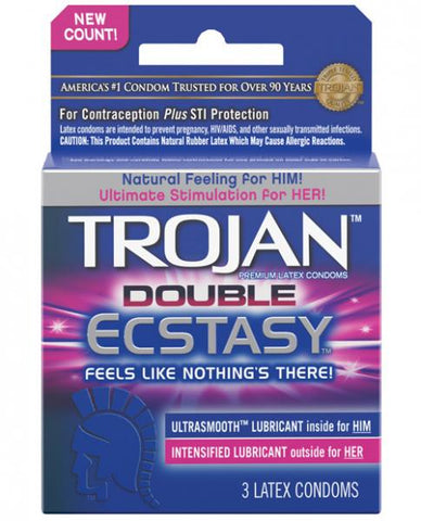 Trojan Double Ecstasy 3 Pack Latex Condoms