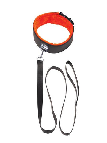 The 9's, Orange Is The New Black, Short Leash Faux Leather, Black With Furry Orange Lining