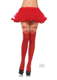 Spandex Snowflake Opaque Pantyhose W/sheer Thigh Accent Red O/s
