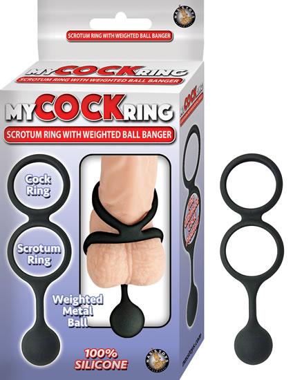 My Cock Ring Scrotum Ring With Weighted Ball Banger Silicone Black