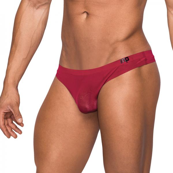 Male Power Seamless Sleek Thong Sheer Pouch Wine S/M