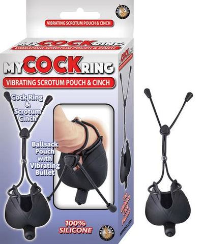 My Cock Ring Vibrating Scrotum Pouch & Cinch With Bullet Silicone Waterproof Black