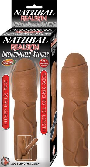 Natural Realskin Uncircumcised Xtender Removable Bullet Waterproof Brown