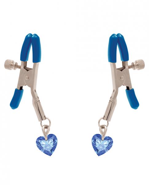 I'll Never Let Go Nipple Clamps Heart Charms Blue