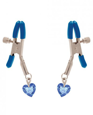 I'll Never Let Go Nipple Clamps Heart Charms Blue