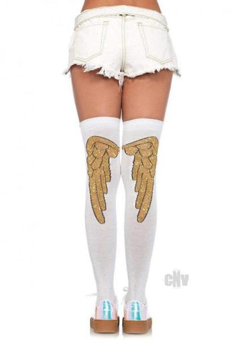 Lurex Angel Wing Over The Knee Socks O/s White/gold