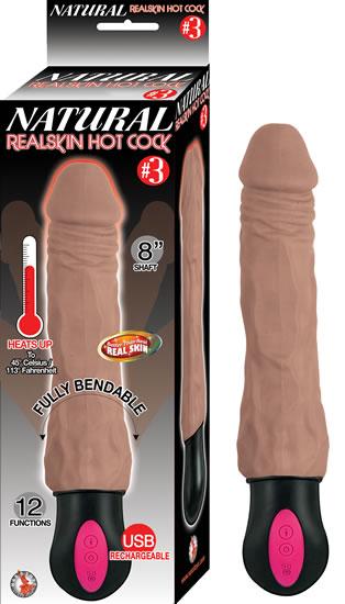 Natural Realskin Hot Cock #3 Fully Bendable 12 Function Usb Cord Included Waterproof Brown