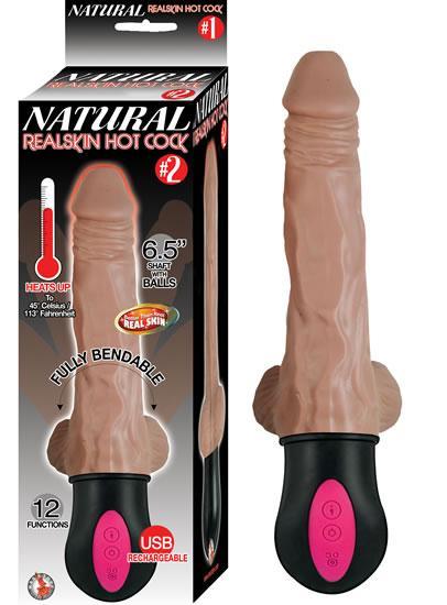 Natural Realskin Hot Cock #2 Fully Bendable 12 Function Usb Cord Included Waterproof Brown